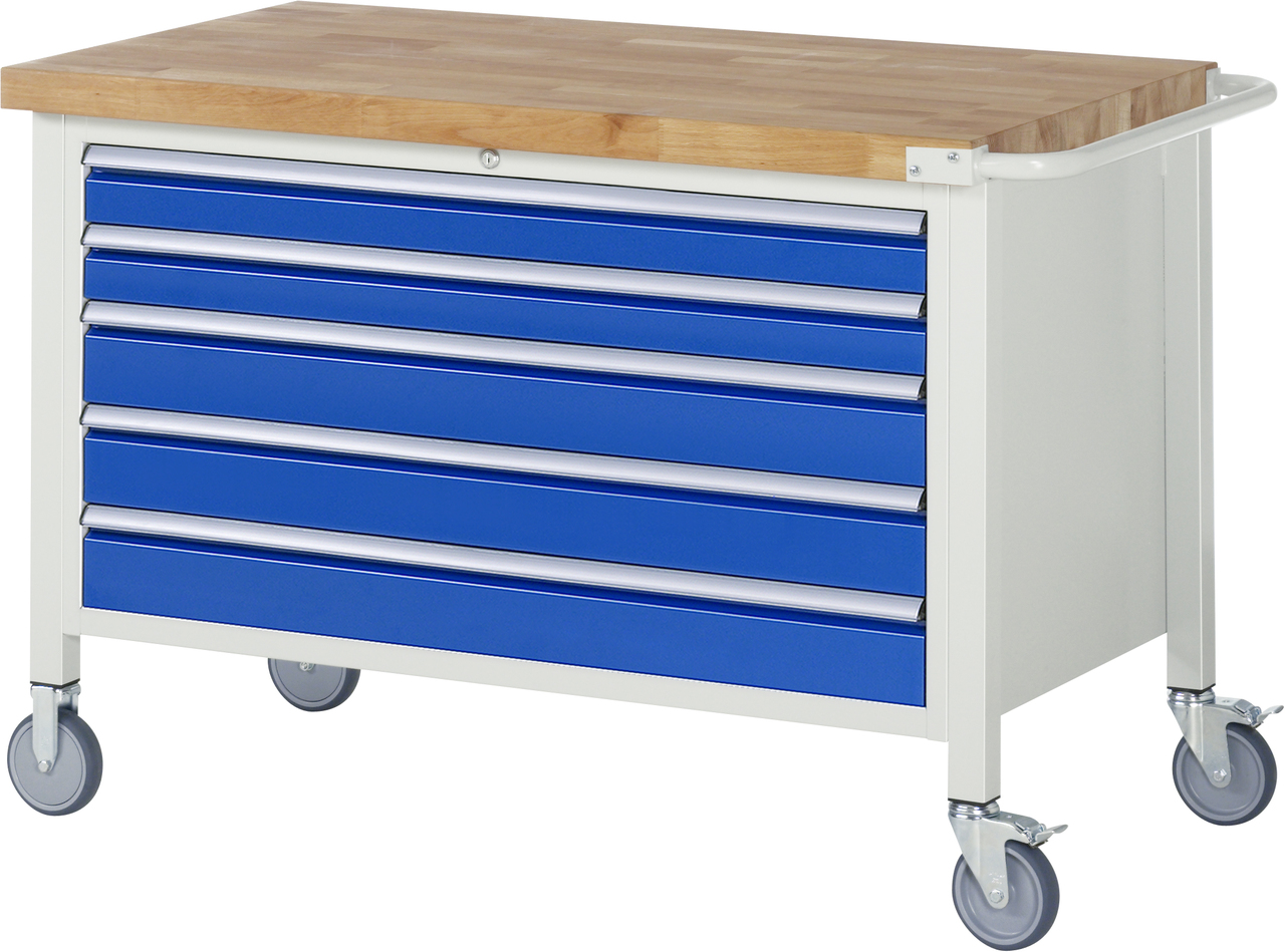 Fahrbare Werkbank Modell 8371, B 1250xT 700xH 880mm, Buche-Massiv-Platte 40mm