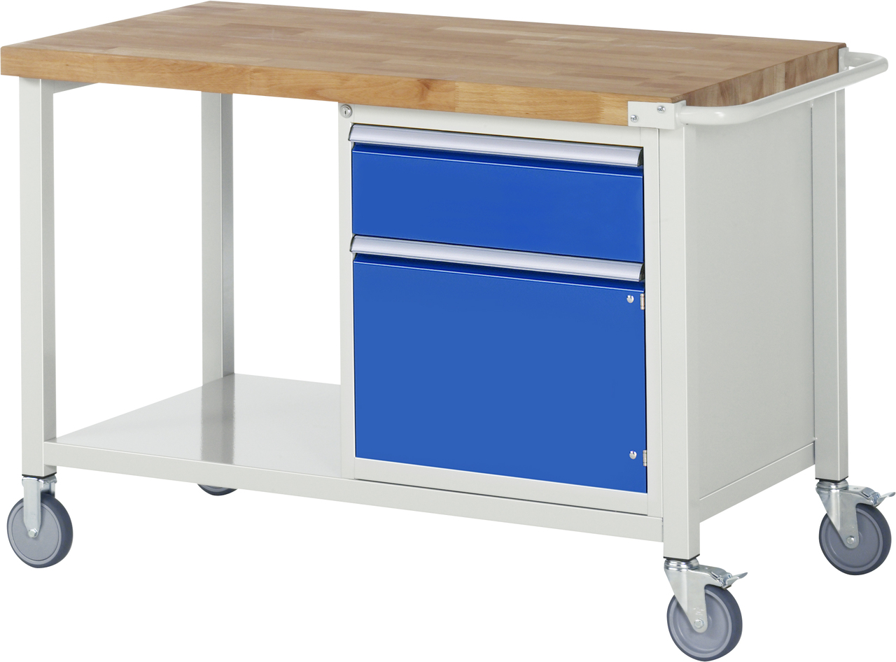 Fahrbare Werkbank Modell 8152, B 1250xT 700xH 880mm, Buche-Massiv-Platte 40mm