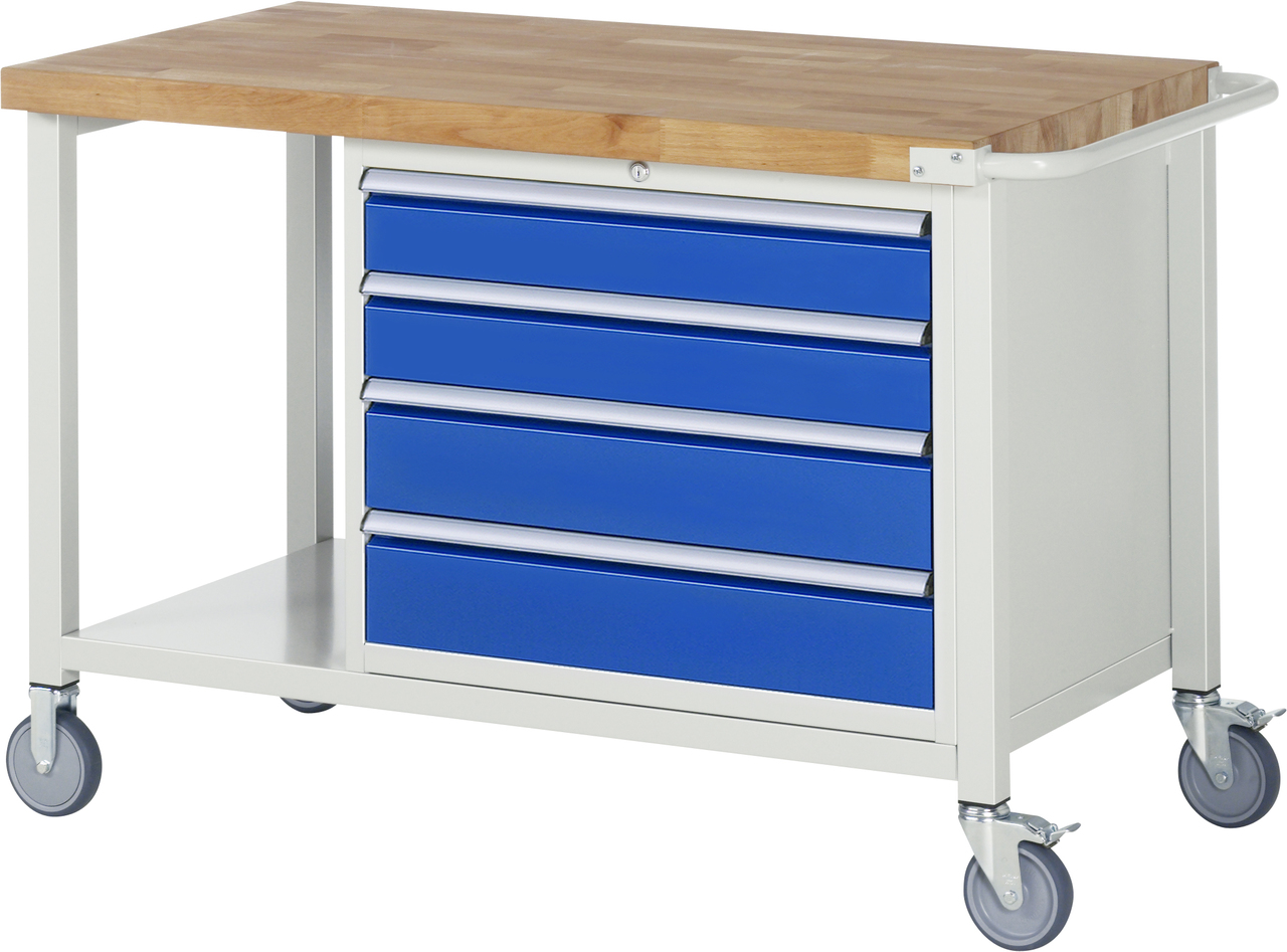 Fahrbare Werkbank Modell 8262, B 1250xT 700xH 880mm, Buche-Massiv-Platte 40mm