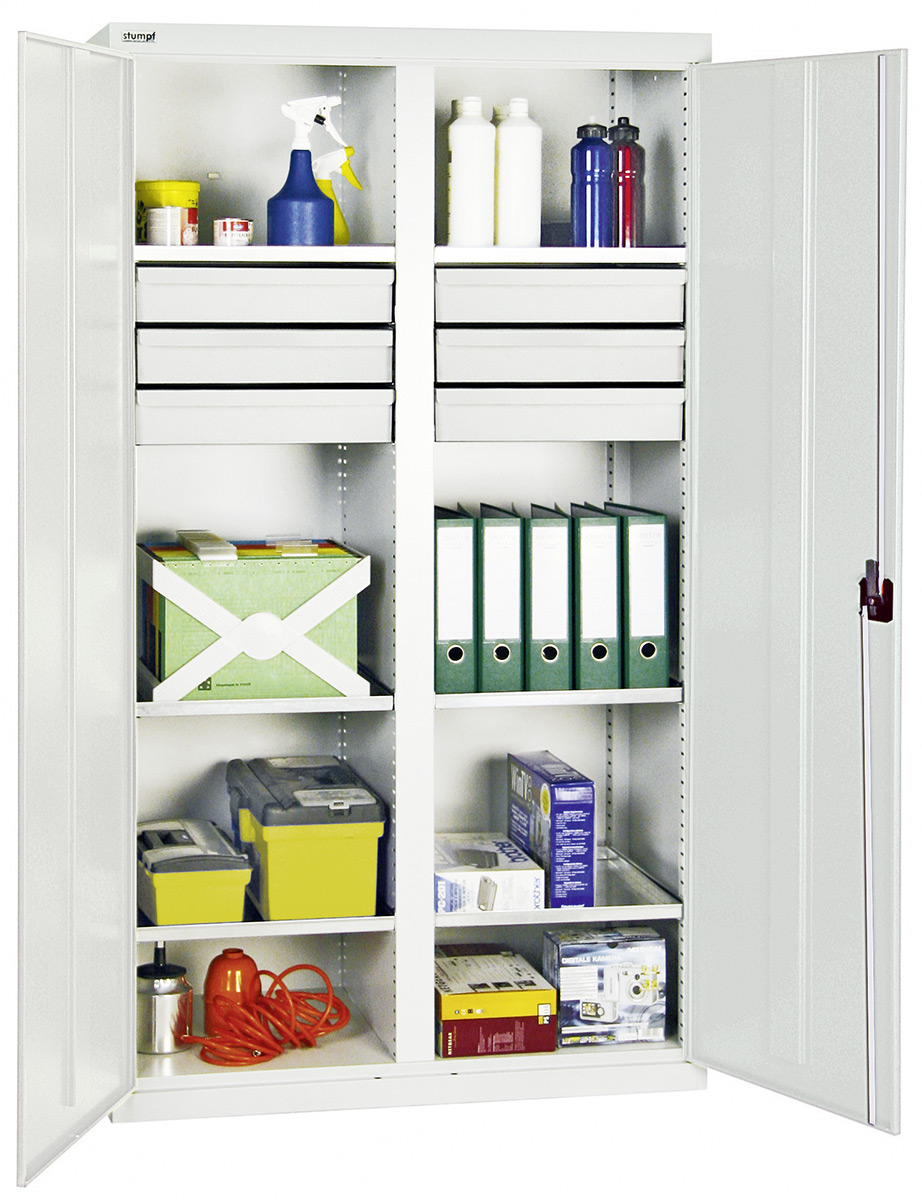 Werkstattschrank 1800 x 1000 x 500 mm HxBxT mit Trennwand und 6 Schubladen