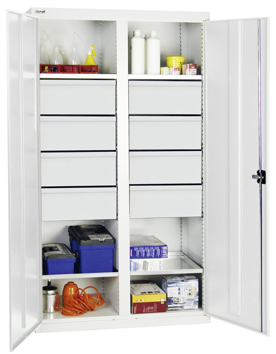 Werkstattschrank 1800 x 1000 x 500 mm HxBxT mit Trennwand und 8 Schubladen