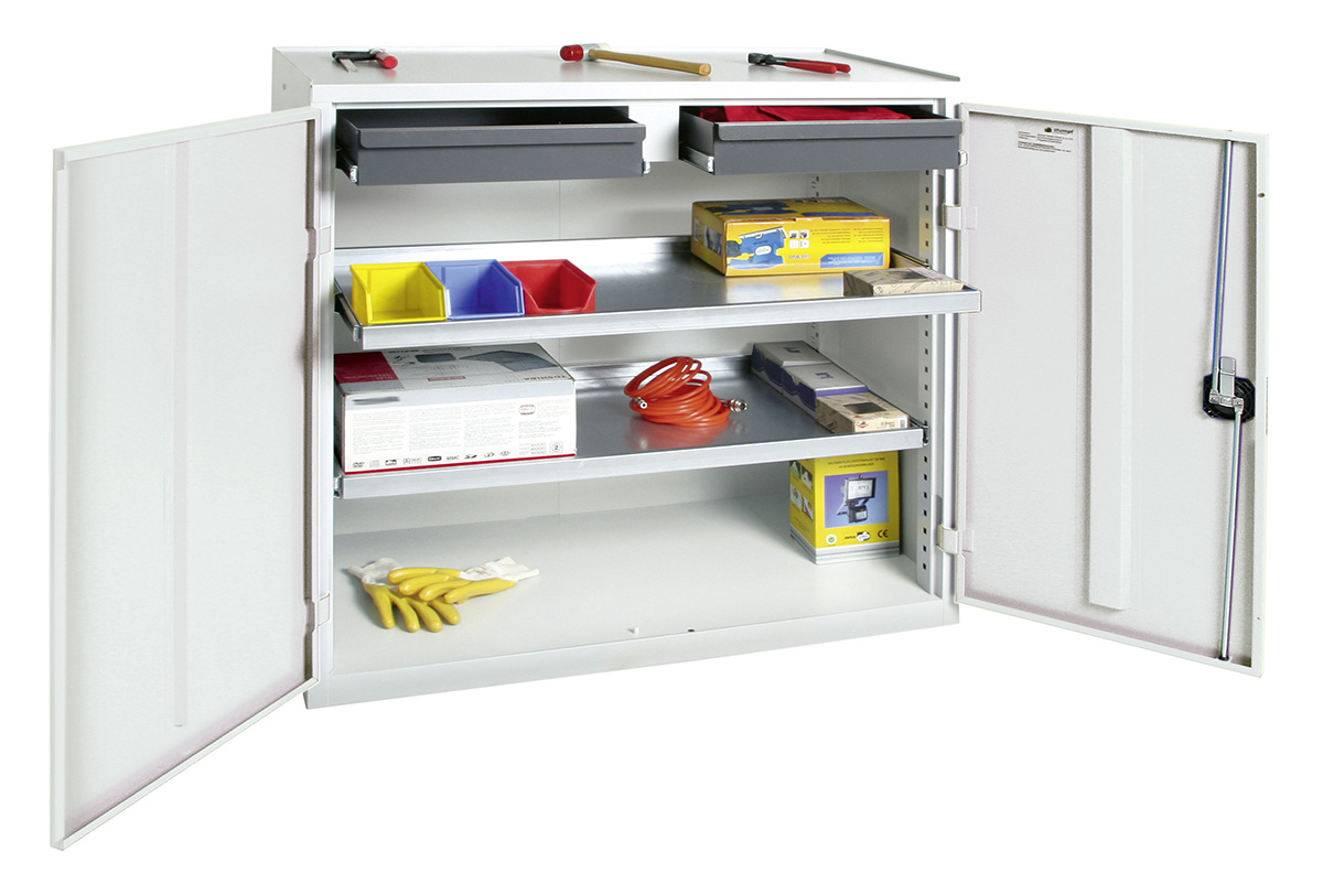 Werkstattschrank 1000 x 1000 x 500 mm HxBxT mit 2 Schubladen