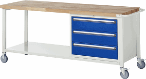 Fahrbare Werkbank Modell 8257, B 2000xT 700xH 880mm, Buche-Massiv-Platte 40mm