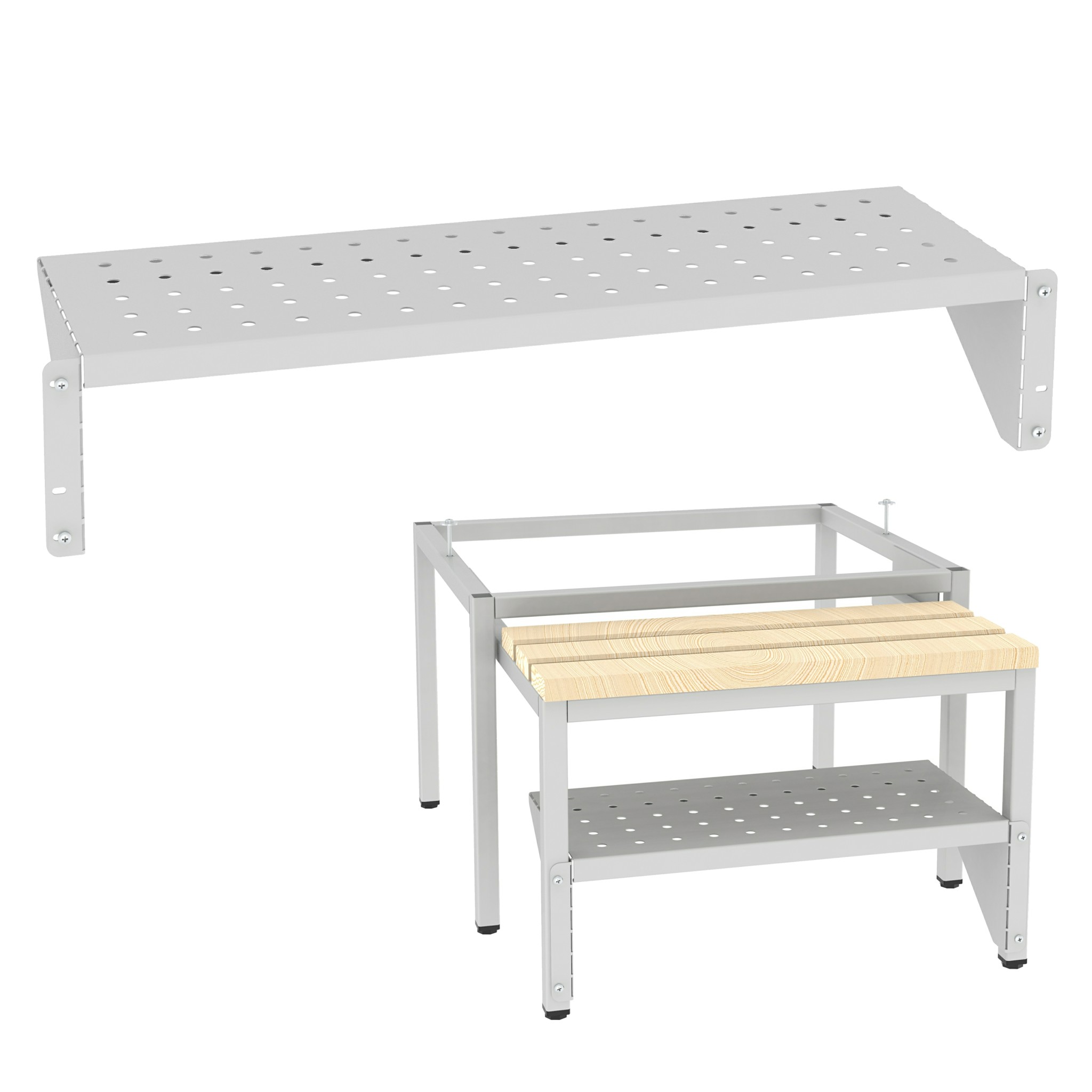 Schuhrost für Untergestelle mit ausziehbarer Sitzbank
