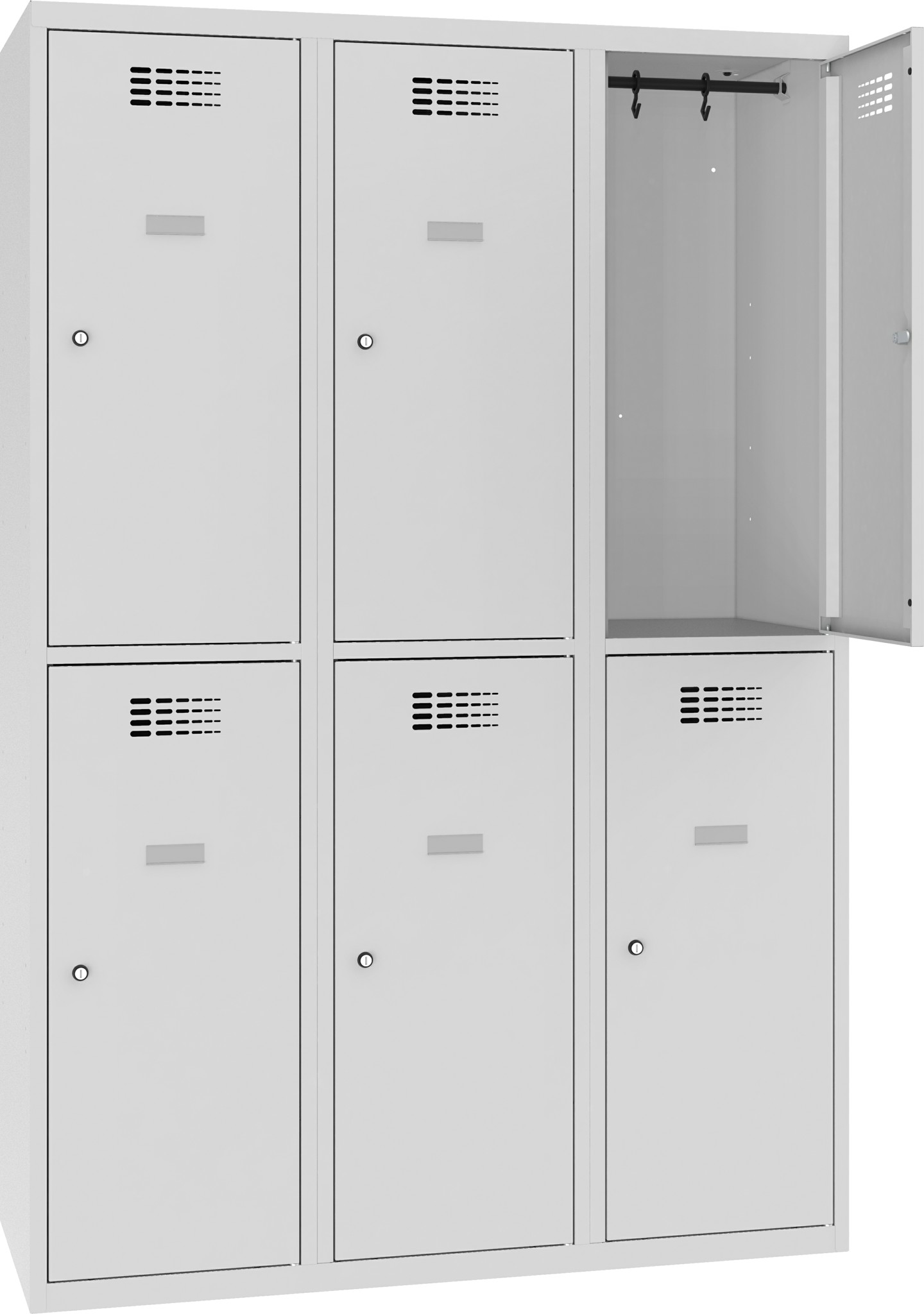 Garderobenschrank, Breite 1200 mm 3 Abteile mit  2 Fächer übereinander, Total 6 Fächer, SUS 432 W