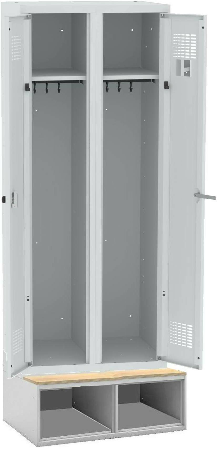 Türen gemeinsam schliessend mit Schuhfach und Sitzbank