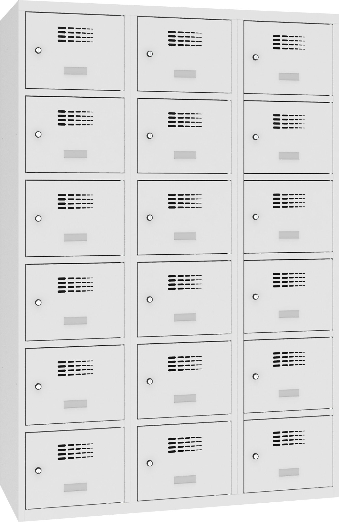 Schliessfachschrank, 3 Abteile mit je 6 Fächer übereinander, Total 18 Fächer