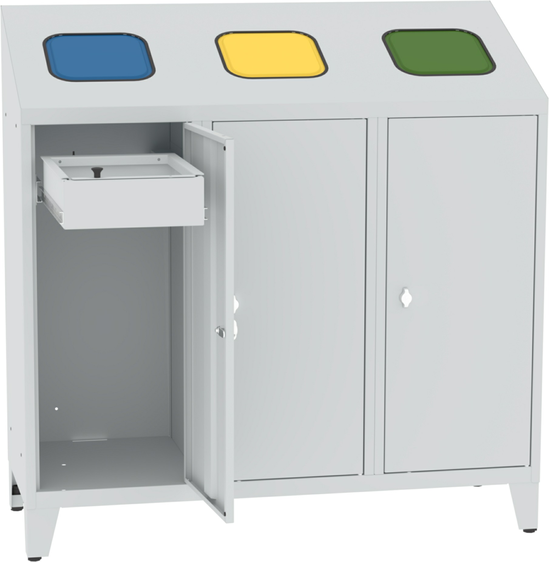 Abfallbehälter Modell MPO 03r, 1220x1200x450 mm HxBxT, 3 Abteile