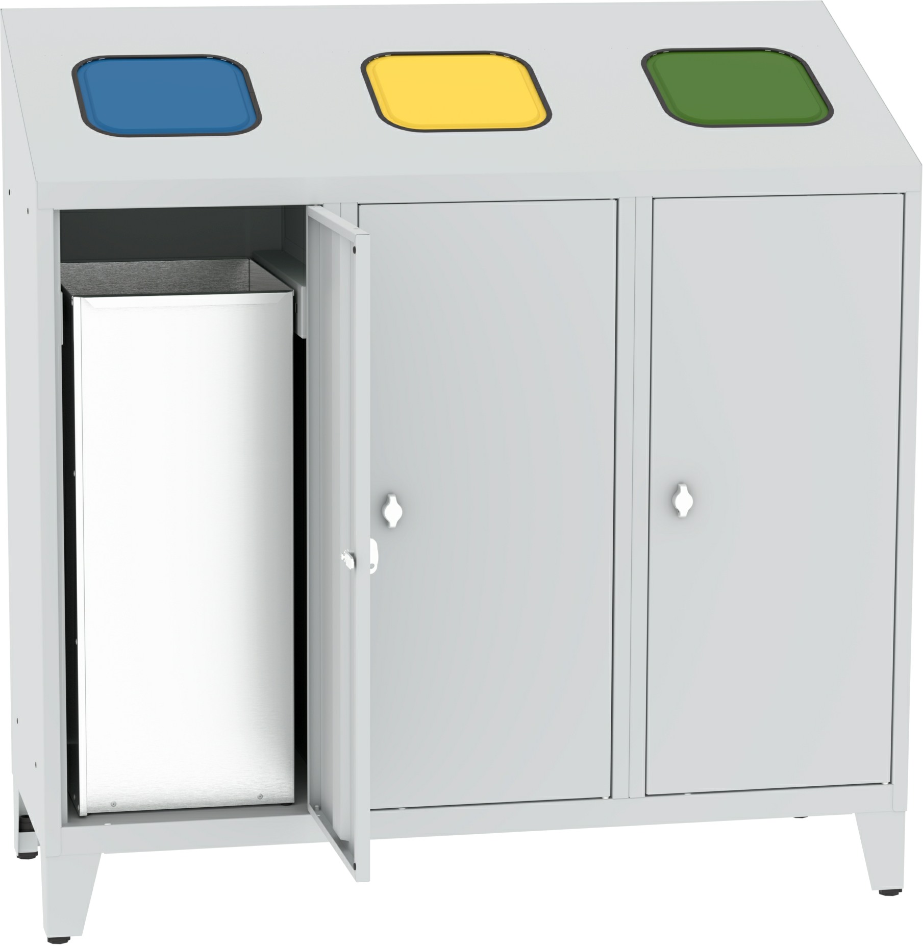 Abfallbehälter Modell MPO 03k, 1220x1200x450 mm HxBxT, 3 Abteile