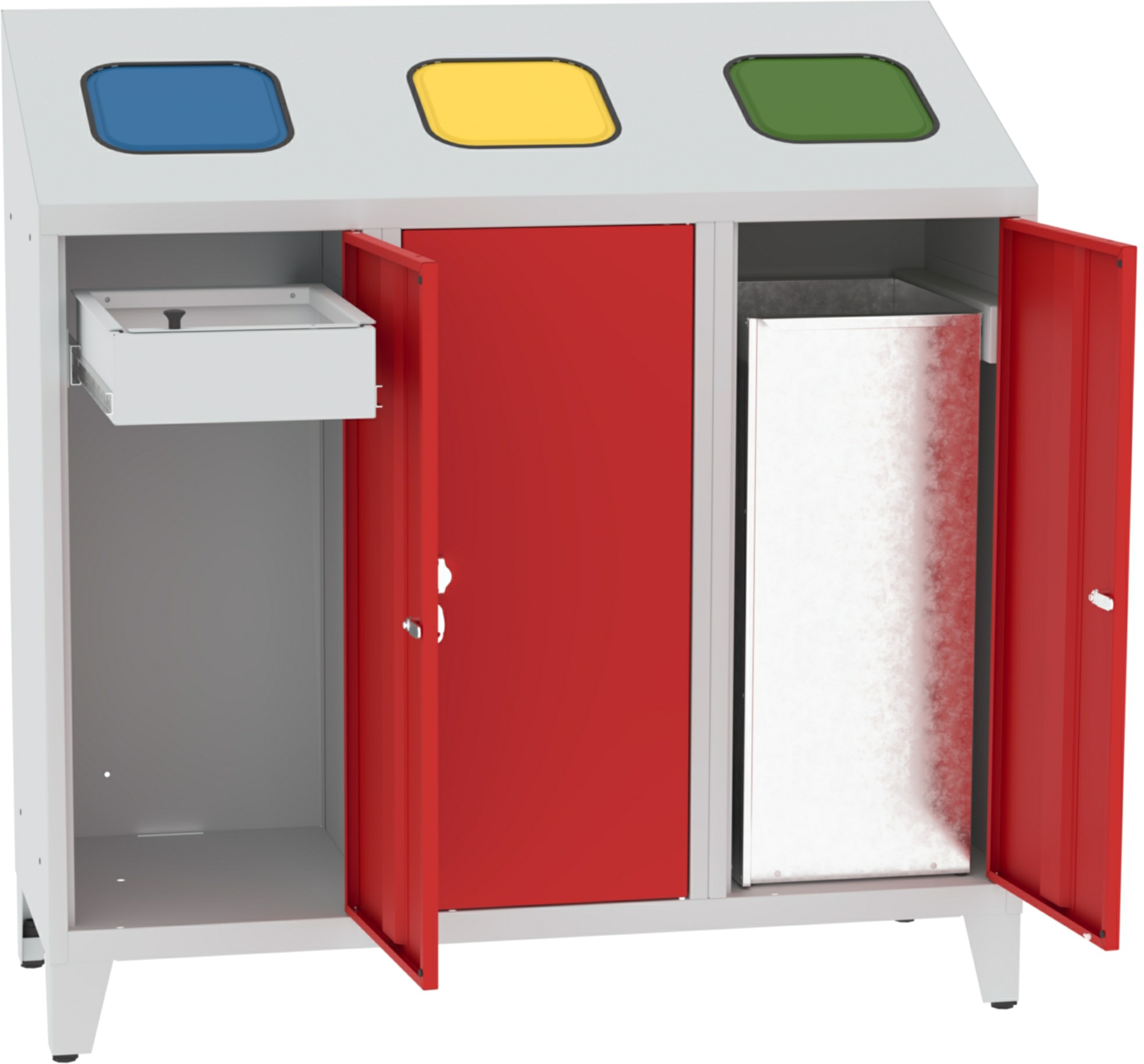 Abfallbehälter Modell MPO 03rrk, 1220x1200x450 mm HxBxT, 3 Abteile