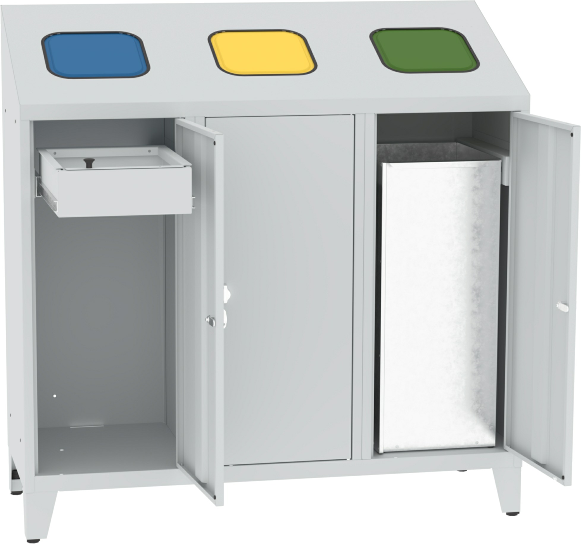 Abfallbehälter Modell MPO 03kkr, 1220x1200x450 mm HxBxT, 3 Abteile