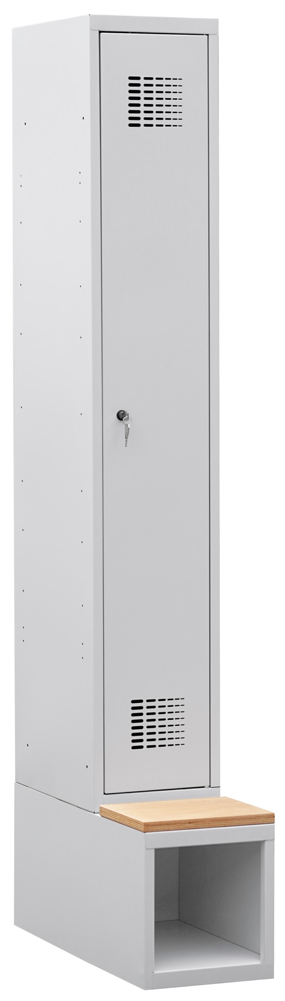 Garderobenschrank auf Schuhfach mit Sitzbank, 1 Abteil mit 300 mm Abteilbreite
