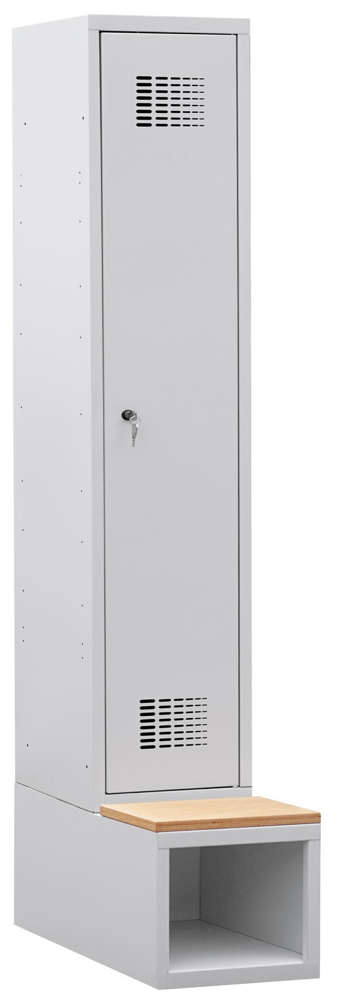 Garderobenschrank auf Schuhfach mit Sitzbank, 1 Abteil mit 400 mm Abteilbreite