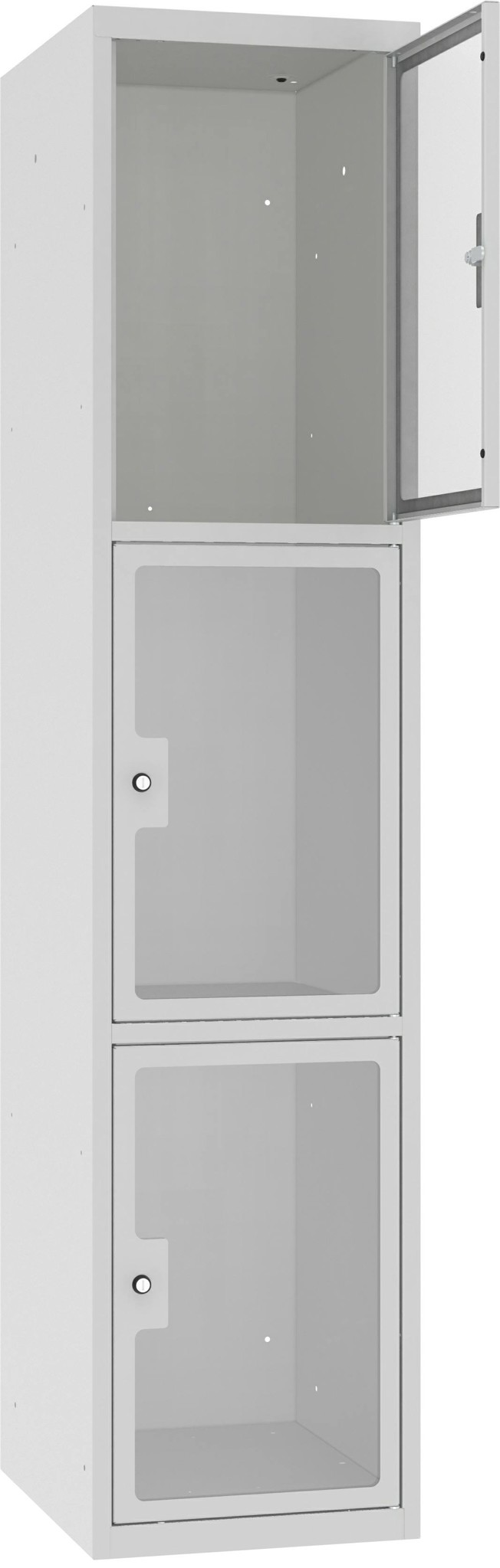 Schliessfachschrank Plexiglastüre MSus 413, 1 Abteil mit 3 Fächer übereinander, Total 3 Fächer