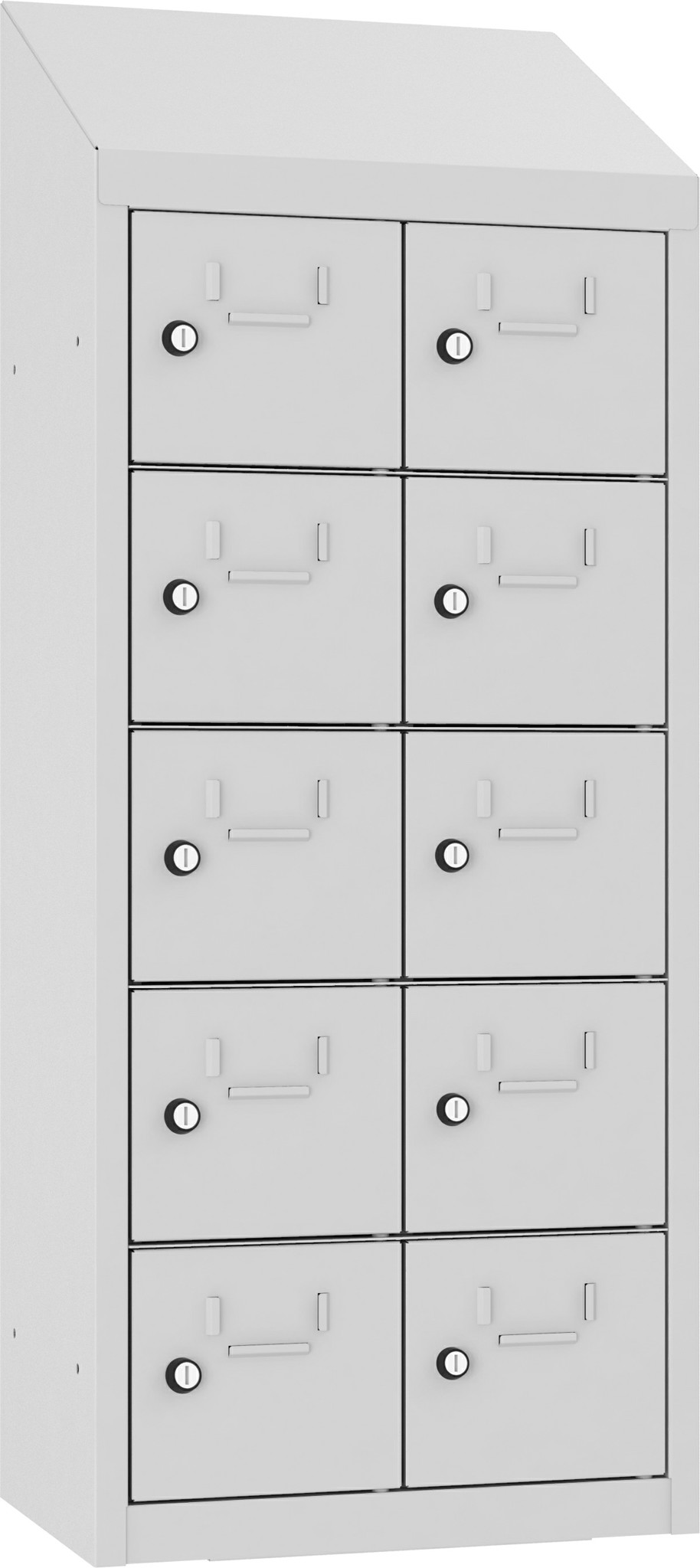 Wandschliessfachschrank mit Schrägdach SUS 225W, 430 mm, 2 Abteil mit 5 Fächer übereinander, Total 10 Fächer