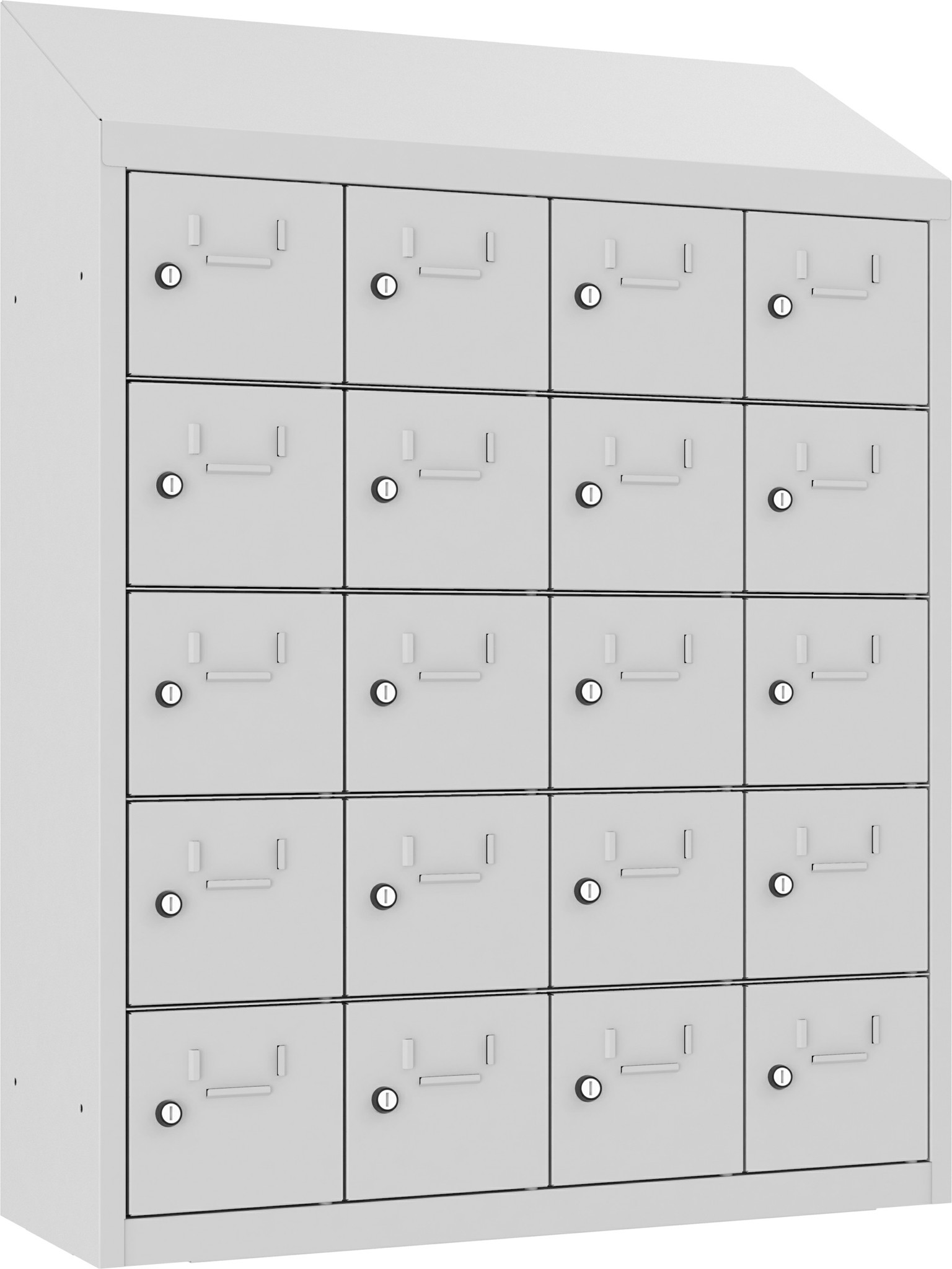 Wandschliessfachschrank mit Schrägdach SUS 245W, 810 mm, 4 Abteil mit 5 Fächer übereinander, Total 20 Fächer