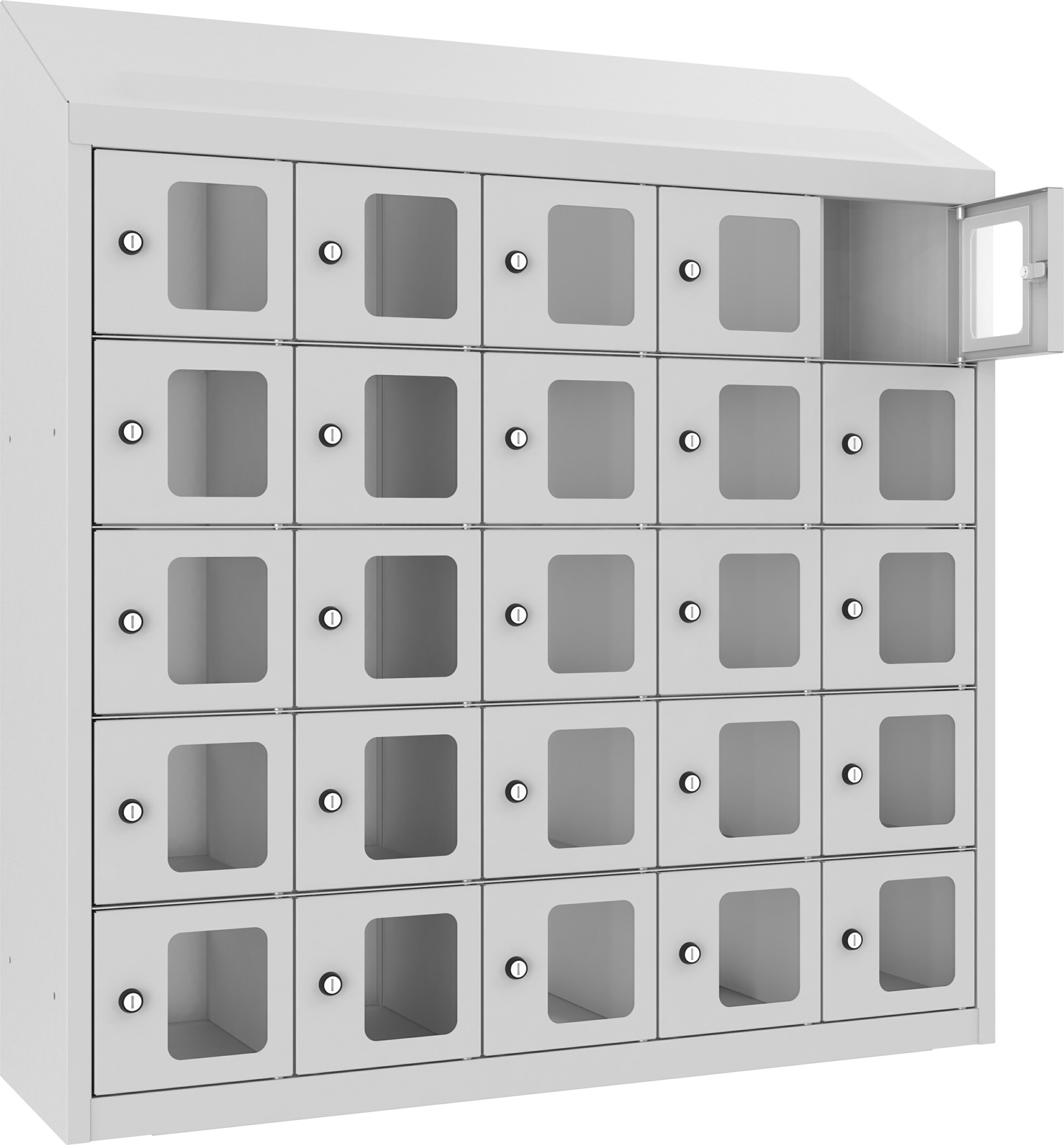 Wandschliessfachschrank mit Schrägdach und Sichtfenster SUS 255WP, 1000 mm, 5 Abteil mit 5 Fächer übereinander, Total 25 Fächer