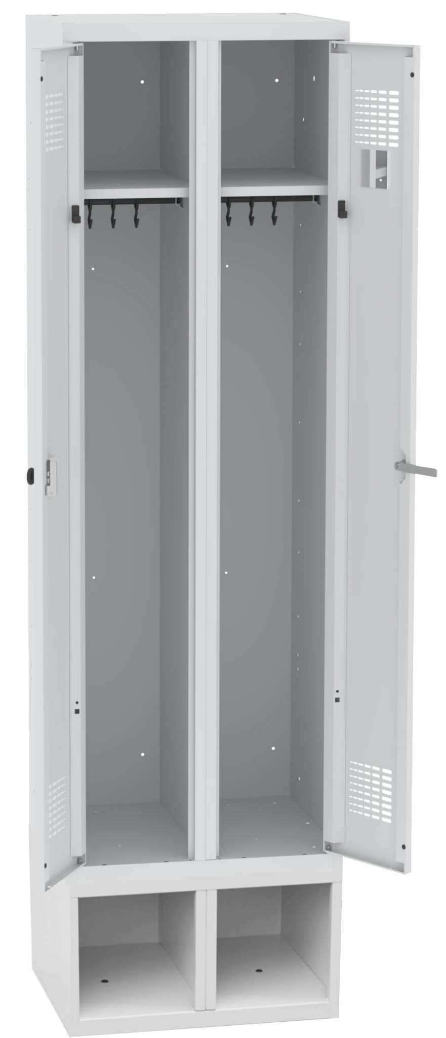 Garderobenschrank, 2 Abteile mit 300 mm Abteilbreite gemeinsam schliessend auf Schuhfach