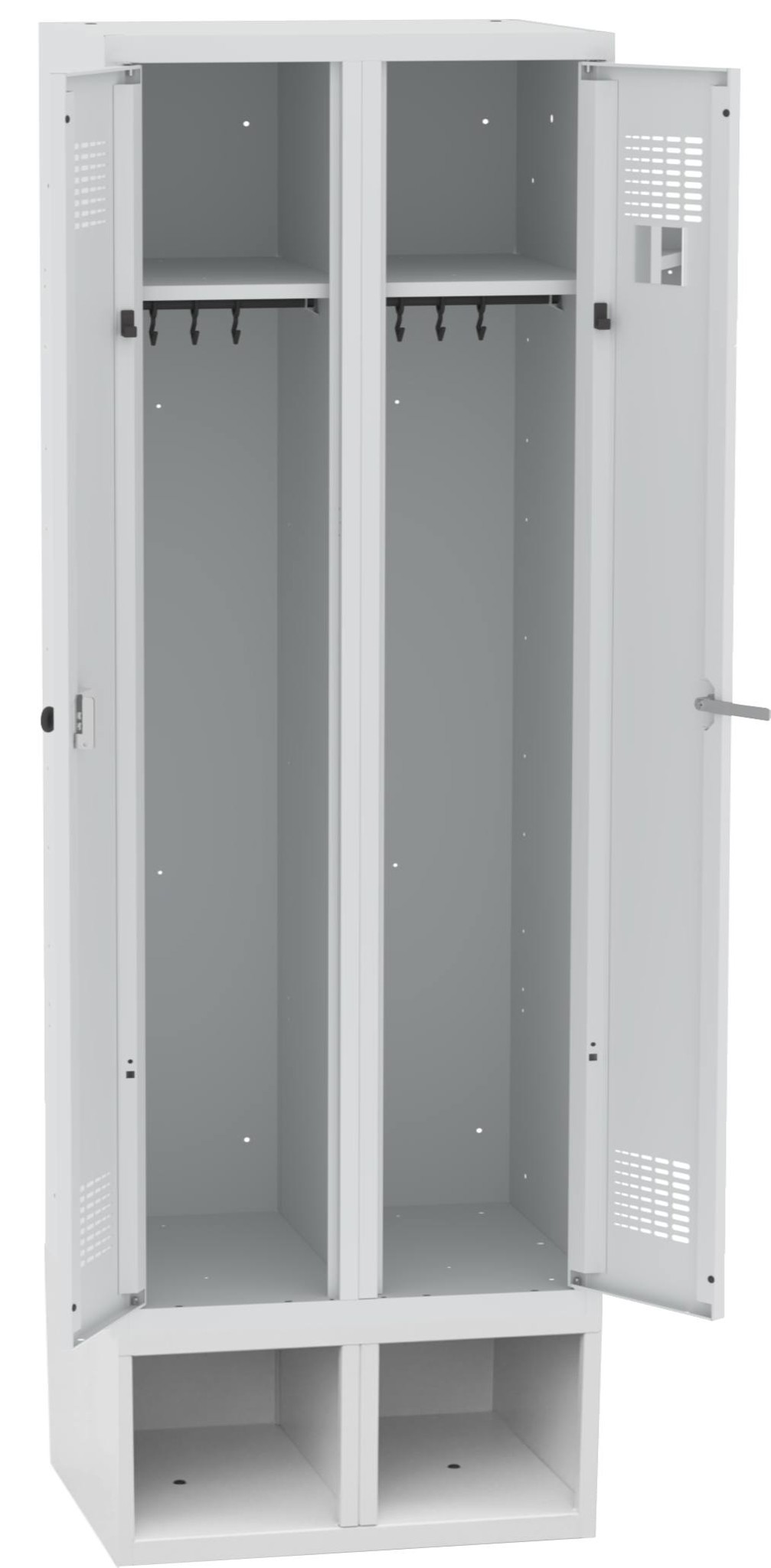 Garderobenschrank, 2 Abteile mit 400 mm Abteilbreite gemeinsam schliessend auf Schuhfach