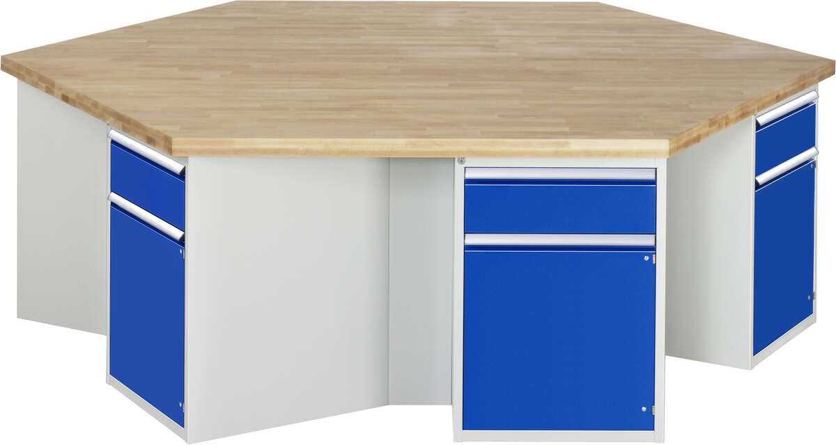 Werkbank Modell 4067, KL 1350mmxB 2700xT 2340xH 840mm, Buche-Massiv-Platte 40 mm