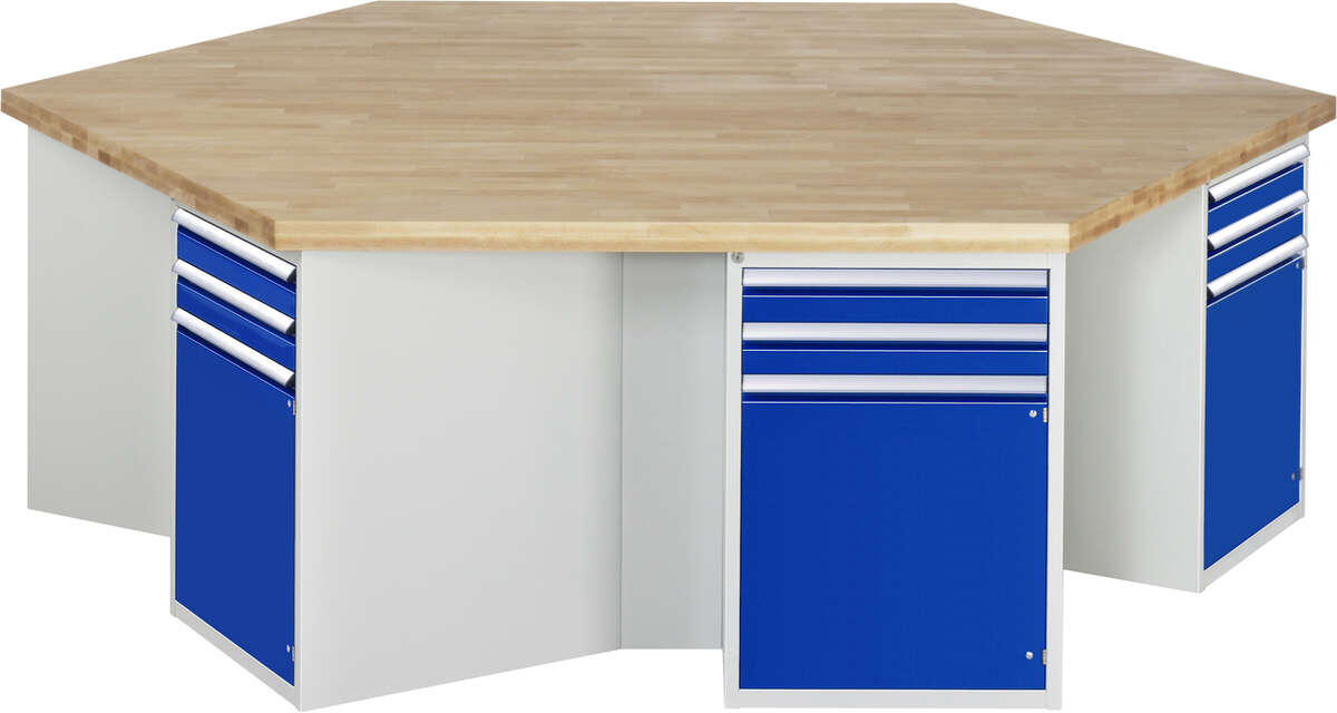Werkbank Modell 4092, KL 1350mmxB 2700xT 2340xH 900mm, Buche-Massiv-Platte 50 mm