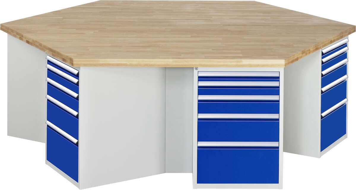 Werkbank Modell 4099, KL 1350mmxB 2700xT 2340xH 900mm, Buche-Massiv-Platte 40 mm