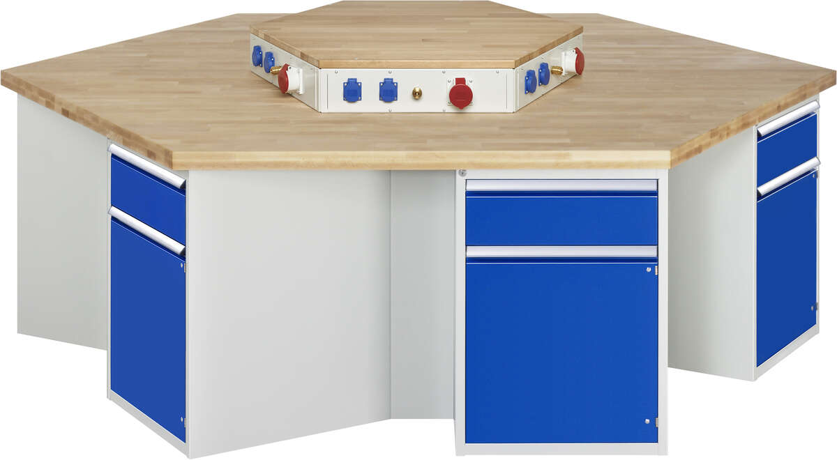 Werkbank Modell 4067, KL 1350mmxB 2700xT 2340xH 840mm, Buche-Massiv-Platte 40 mm