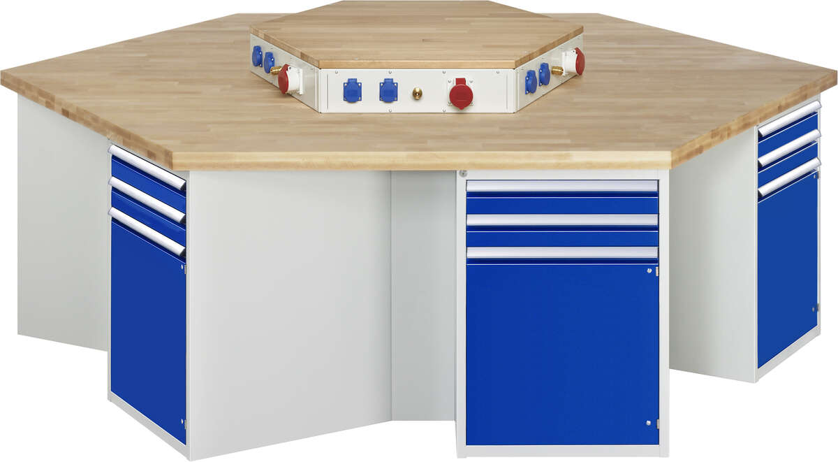 Werkbank Modell 4092, KL 1350mmxB 2700xT 2340xH 890mm, Buche-Massiv-Platte 40 mm