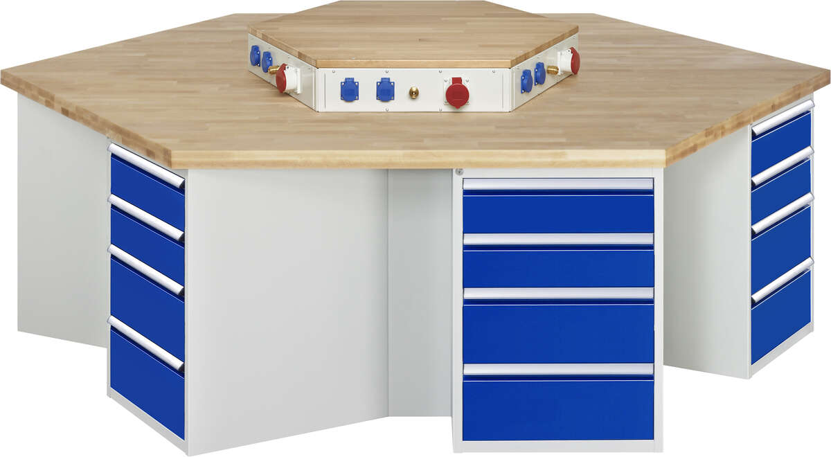Werkbank Modell 4098, KL 1350mmxB 2700xT 2340xH 890mm, Buche-Massiv-Platte 40 mm