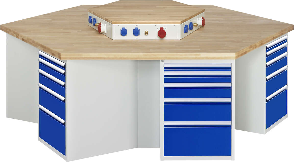 Werkbank Modell 4099, KL 1350mmxB 2700xT 2340xH 850mm, Buche-Massiv-Platte 40 mm