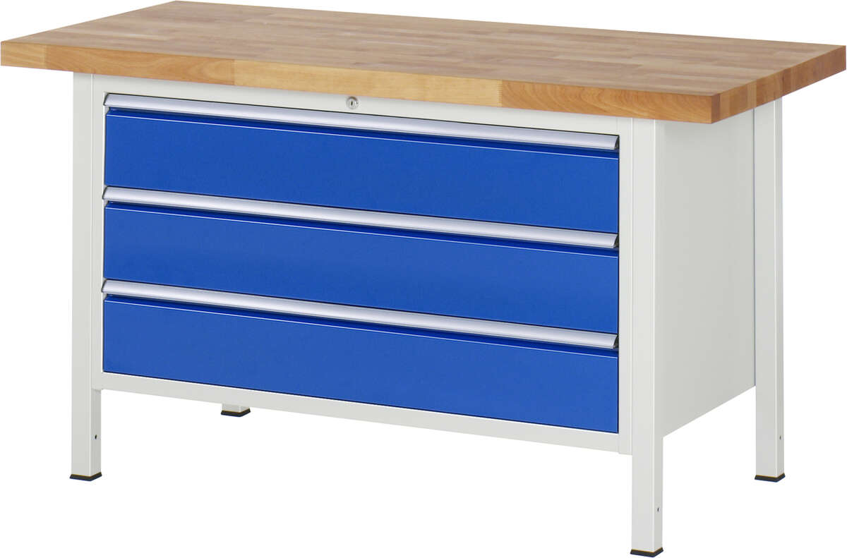 Fahrbare Werkbank Modell 8357, B 1500xT 700xH 880mm, Buche-Massiv-Platte 40mm