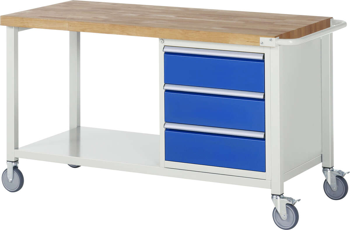 Fahrbare Werkbank Modell 8157, B 1500xT 700xH 880mm, Buche-Massiv-Platte 40mm