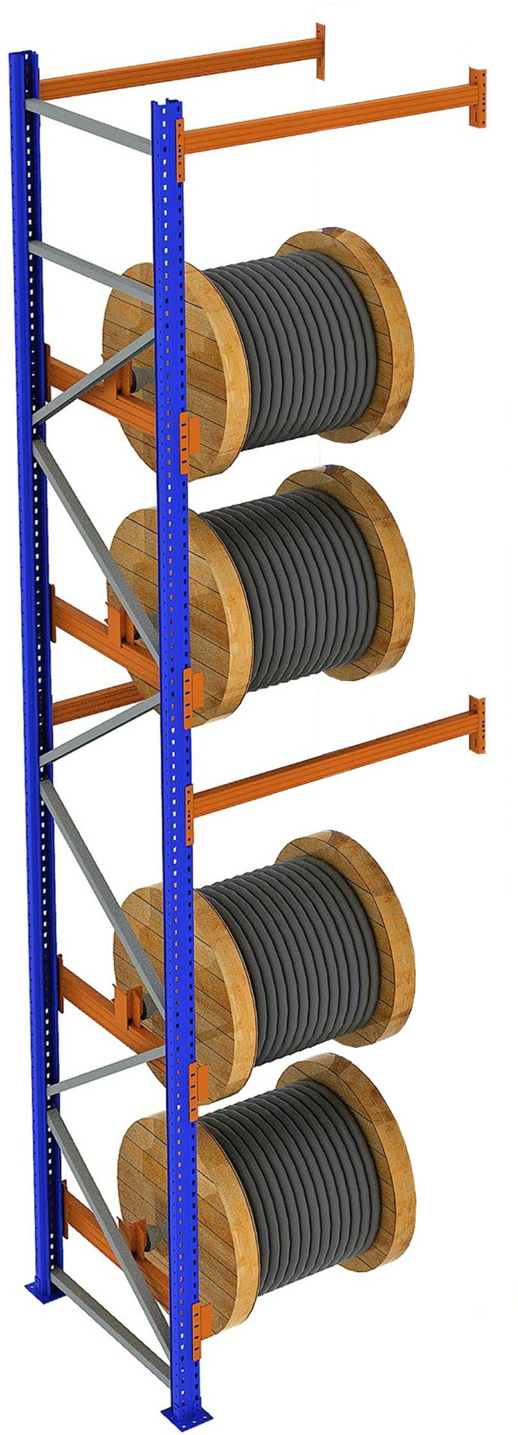 2500x870x1100 mm HxBxT, Anbaufeld Kabeltrommelregal, 2 Wellen mit Blockroll-System