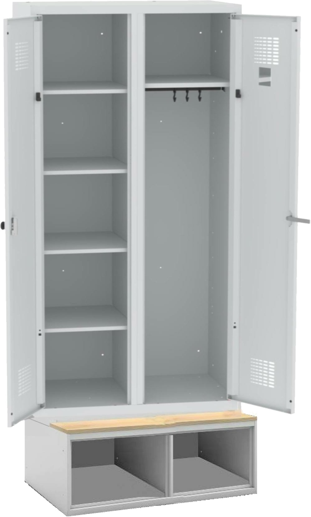 Kleider-/Wäscheschrank WZD 81 st, 1800x800x500 mm HxBxT auf Schuhfach mit Sitzbank