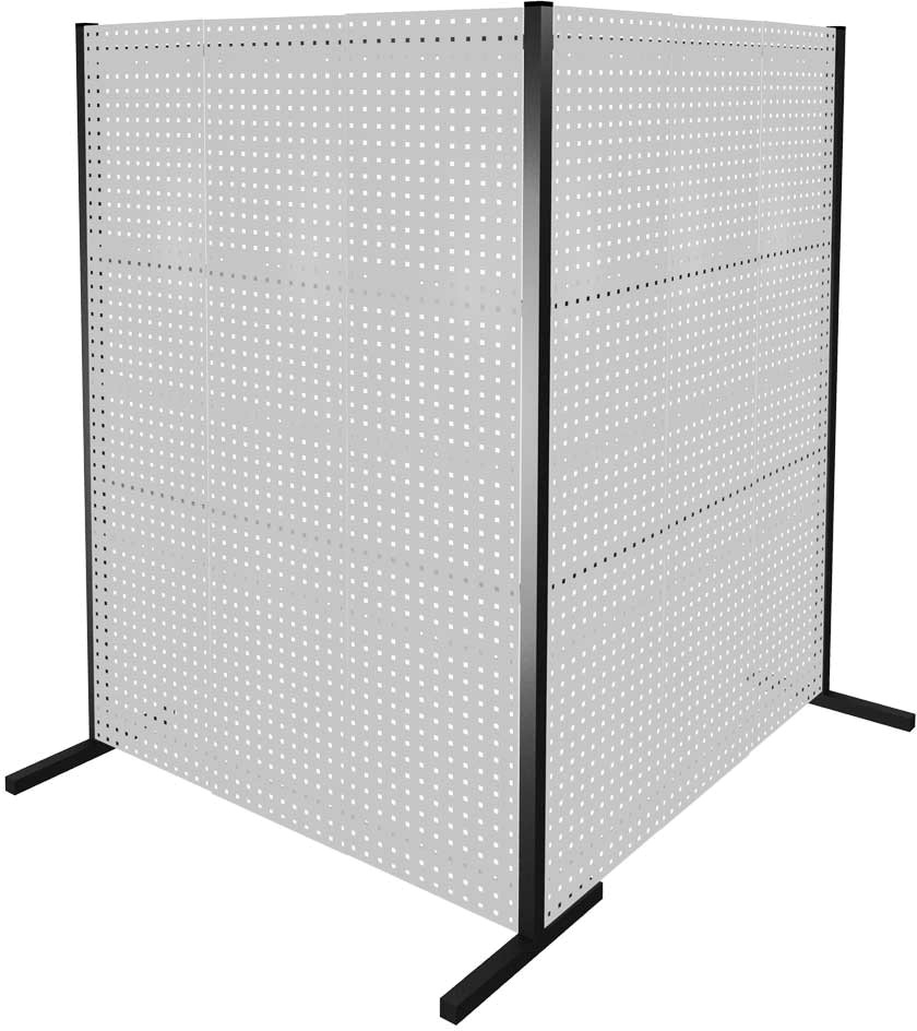 Trennwand mit Lochplatten, Doppelfeld 90° Winkel, Länge 1500 / 1500 mm