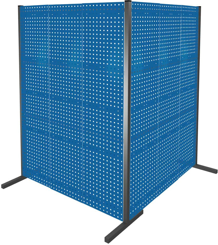 Trennwand mit Lochplatten, Doppelfeld 90° Winkel, Länge 1500 / 1500 mm