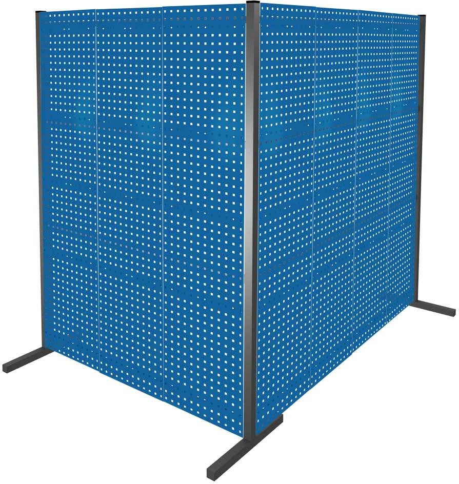 Trennwand mit Lochplatten, Doppelfeld 90° Winkel, Länge 1500 / 2000 mm