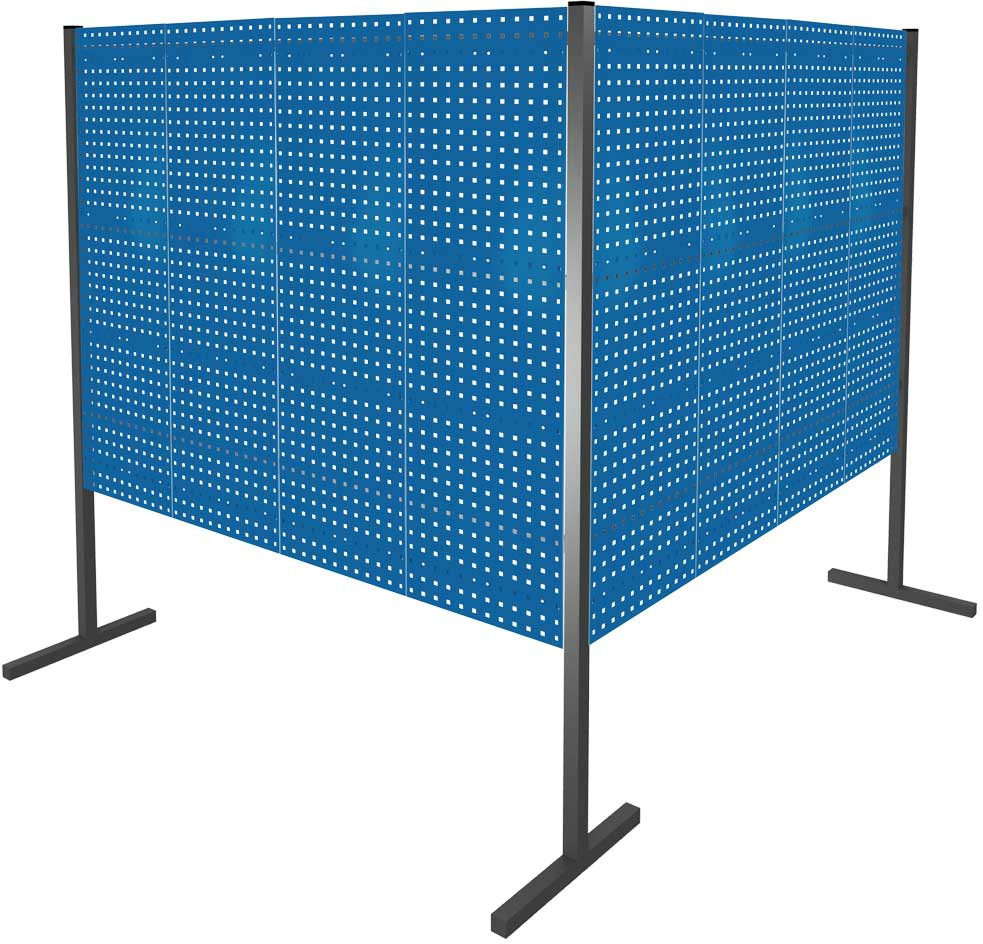 Trennwand mit Lochplatten, Doppelfeld 90° Winkel, Länge 2000 / 2000 mm