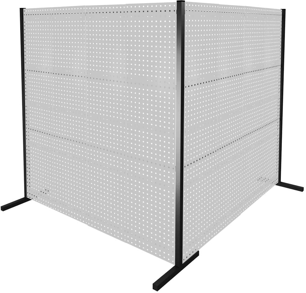 Trennwand mit Lochplatten, Doppelfeld 90° Winkel, Länge 2000 / 2000 mm