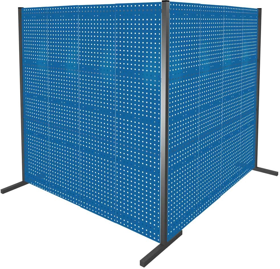 Trennwand mit Lochplatten, Doppelfeld 90° Winkel, Länge 2000 / 2000 mm