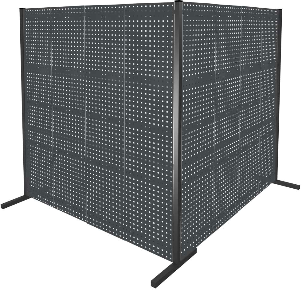 Trennwand mit Lochplatten, Doppelfeld 90° Winkel, Länge 2000 / 2000 mm