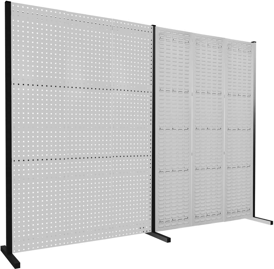 Werkzeugwand mit Loch- /Schlitzplatten, Doppelfeld gerade, Länge 1500 / 1500 mm
