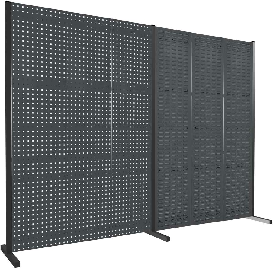 Werkzeugwand mit Loch- /Schlitzplatten, Doppelfeld gerade, Länge 1500 / 1500 mm