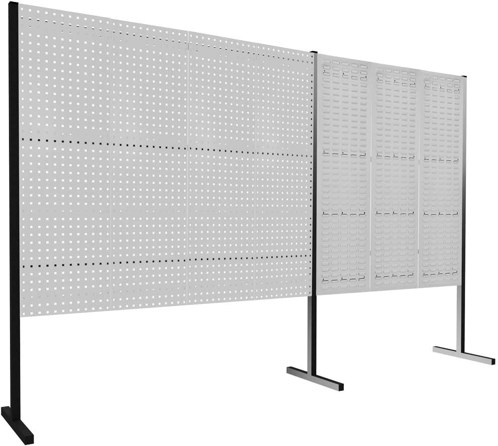 Werkzeugwand mit Loch- /Schlitzplatten, Doppelfeld gerade, Länge 2000 / 1500 mm