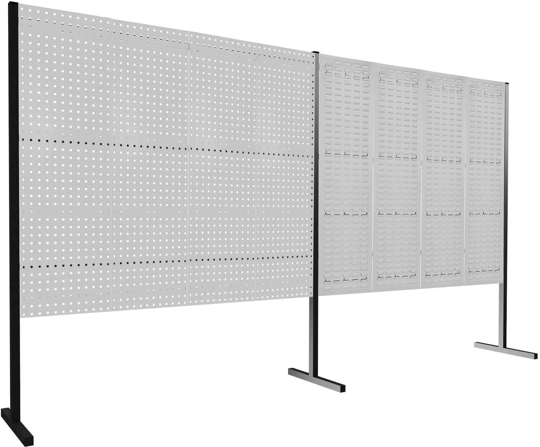 Werkzeugwand mit Loch- /Schlitzplatten, Doppelfeld gerade, Länge 2000 / 2000 mm