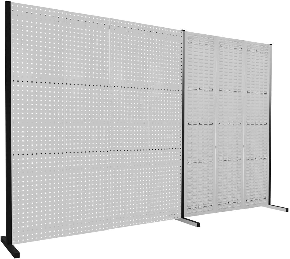 Werkzeugwand mit Loch- /Schlitzplatten, Doppelfeld gerade, Länge 2000 / 1500 mm