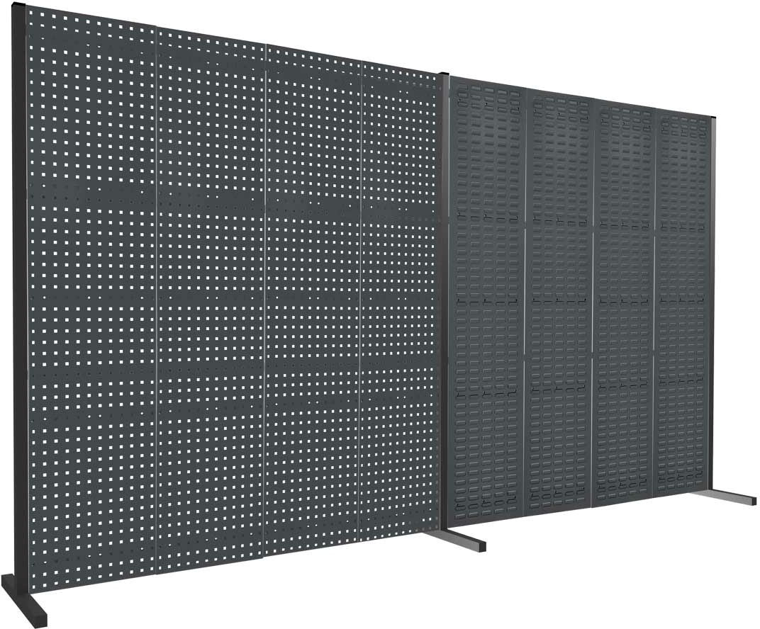 Werkzeugwand mit Loch- /Schlitzplatten, Doppelfeld gerade, Länge 2000 / 2000 mm