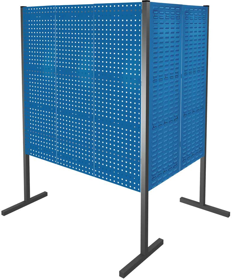 Werkzeugwand mit Loch- /Schlitzplatten, Doppelfeld 90° Winkel, Länge 1500 / 1000 mm