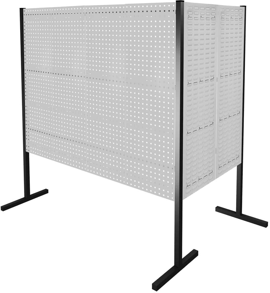 Werkzeugwand mit Loch- /Schlitzplatten, Doppelfeld 90° Winkel, Länge 2000 / 1000 mm