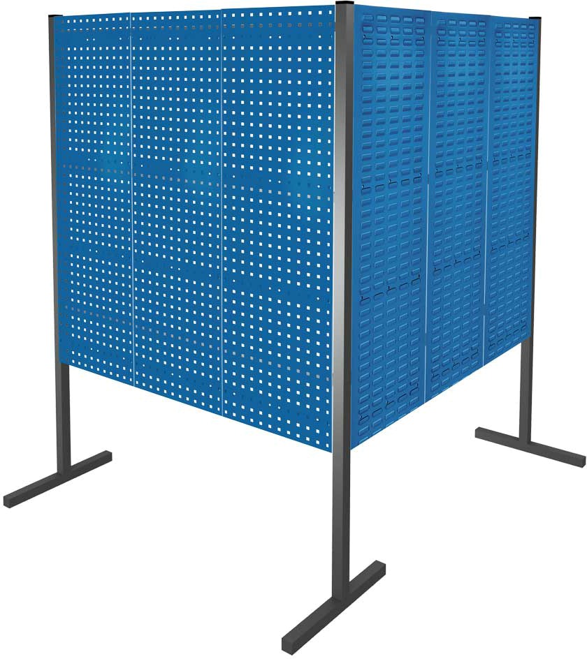 Werkzeugwand mit Loch- /Schlitzplatten, Doppelfeld 90° Winkel, Länge 1500 / 1500 mm